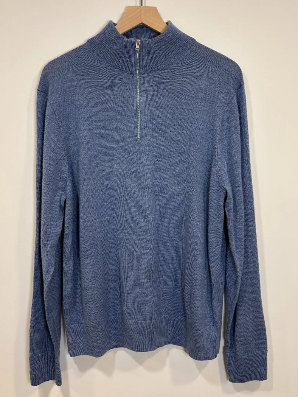 🌟 J. CREW 🌟 MEN'S 1/4 ZIP MERINO WOOL MOCK NECK SWEATER BLUE SZ XL
